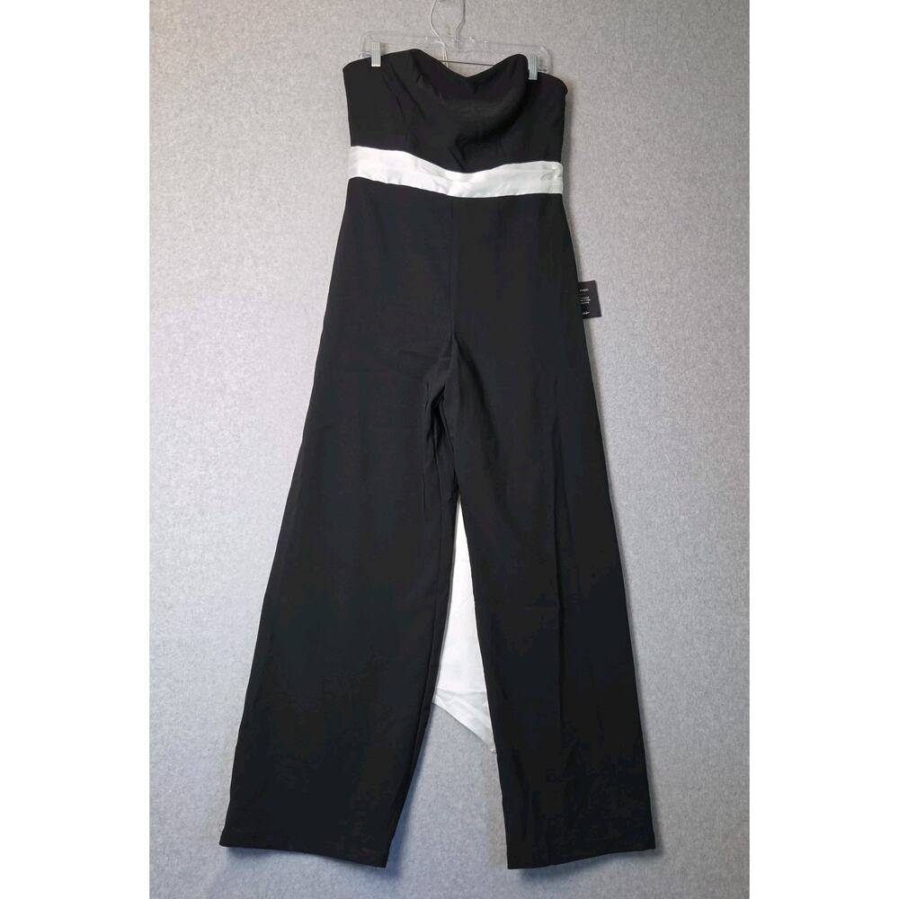 NWT Lulus Sleek Perfection Black White Strapless Bow Jumpsuit XL Stretch